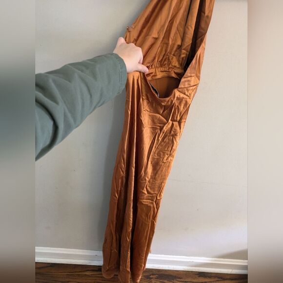 Something Navy Orange Halter Satin Gown Size XS - Picture 10 of 11